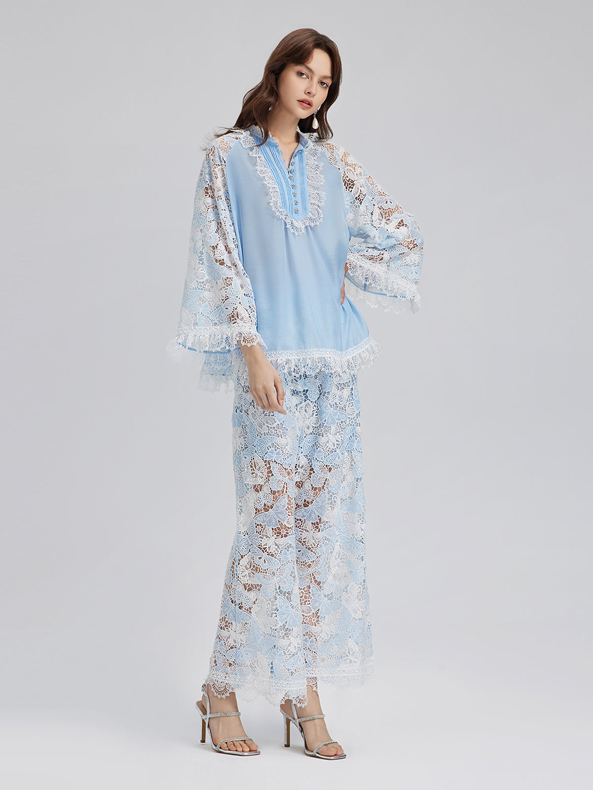 İki Renkli Dantelli Barok Kelebekli Pantolon