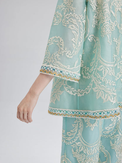 Organze Nakışlı Nane Yeşili Ceket