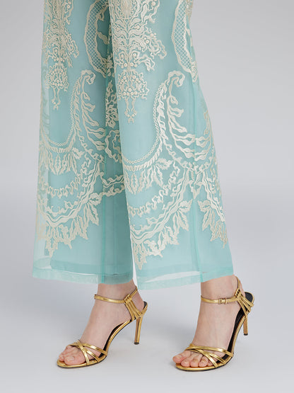 Organze Nakışlı Nane Yeşili Kısa Pantolon