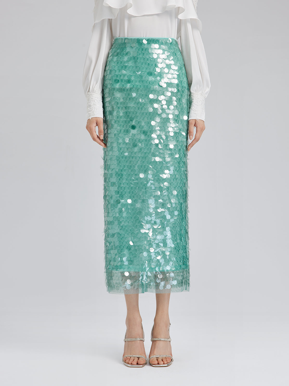 Lastikli Pullu Balık Nane Yeşili Etek