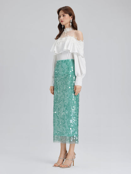 Lastikli Pullu Balık Nane Yeşili Etek