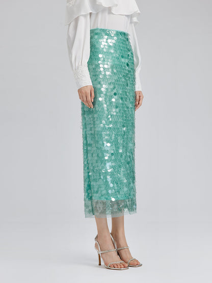 Lastikli Pullu Balık Nane Yeşili Etek