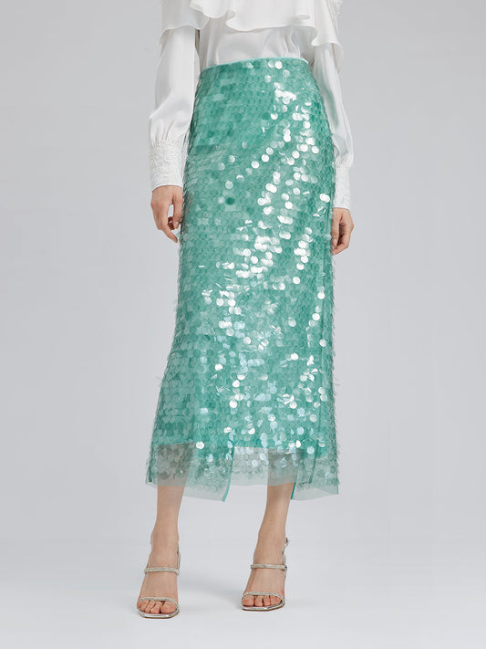 Lastikli Pullu Balık Nane Yeşili Etek