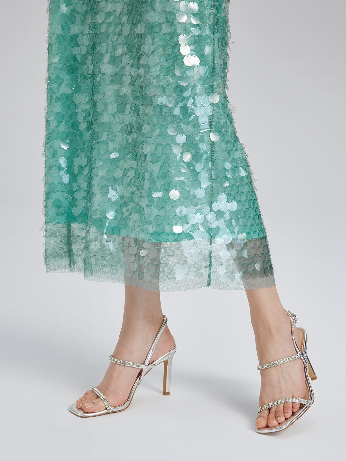 Lastikli Pullu Balık Nane Yeşili Etek