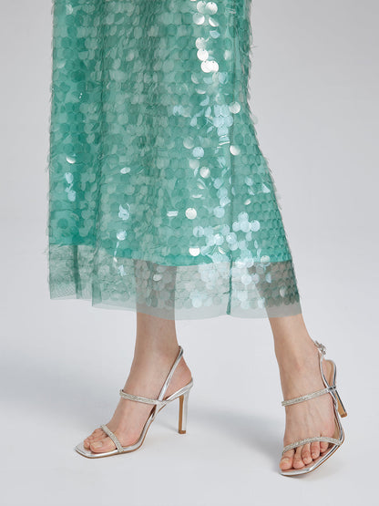 Lastikli Pullu Balık Nane Yeşili Etek