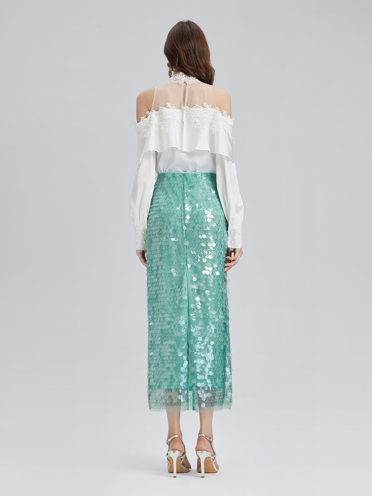 Lastikli Pullu Balık Nane Yeşili Etek