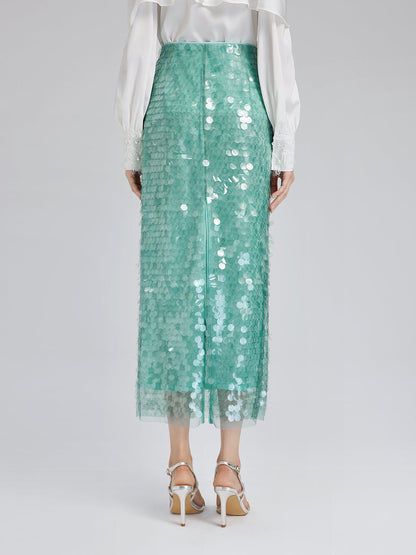 Lastikli Pullu Balık Nane Yeşili Etek