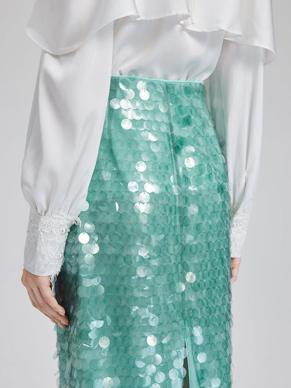 Lastikli Pullu Balık Nane Yeşili Etek