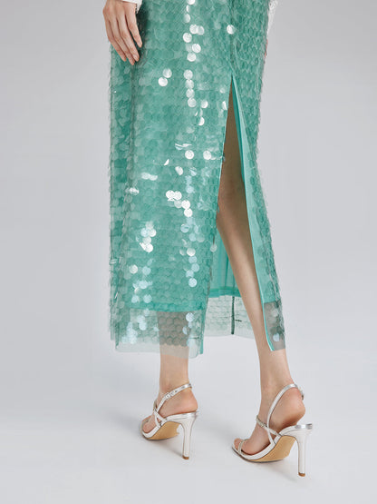 Lastikli Pullu Balık Nane Yeşili Etek