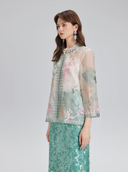 İpek Organze Nakışlı Gömlek