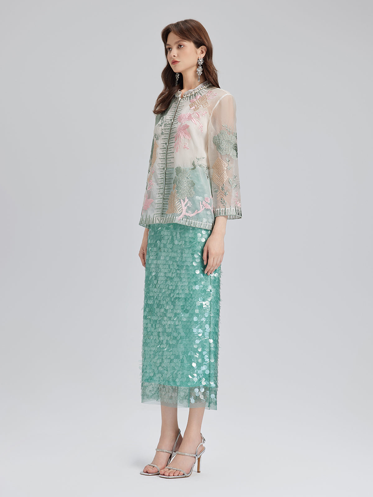 İpek Organze Nakışlı Gömlek