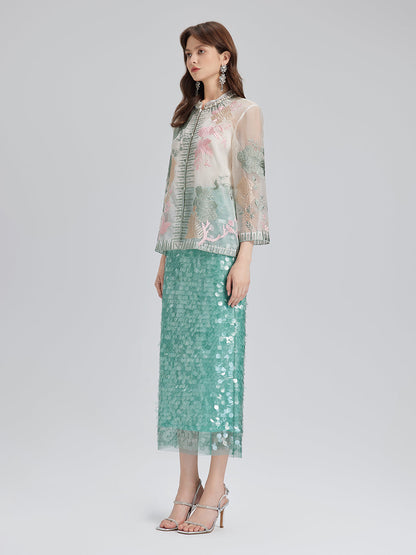 İpek Organze Nakışlı Gömlek