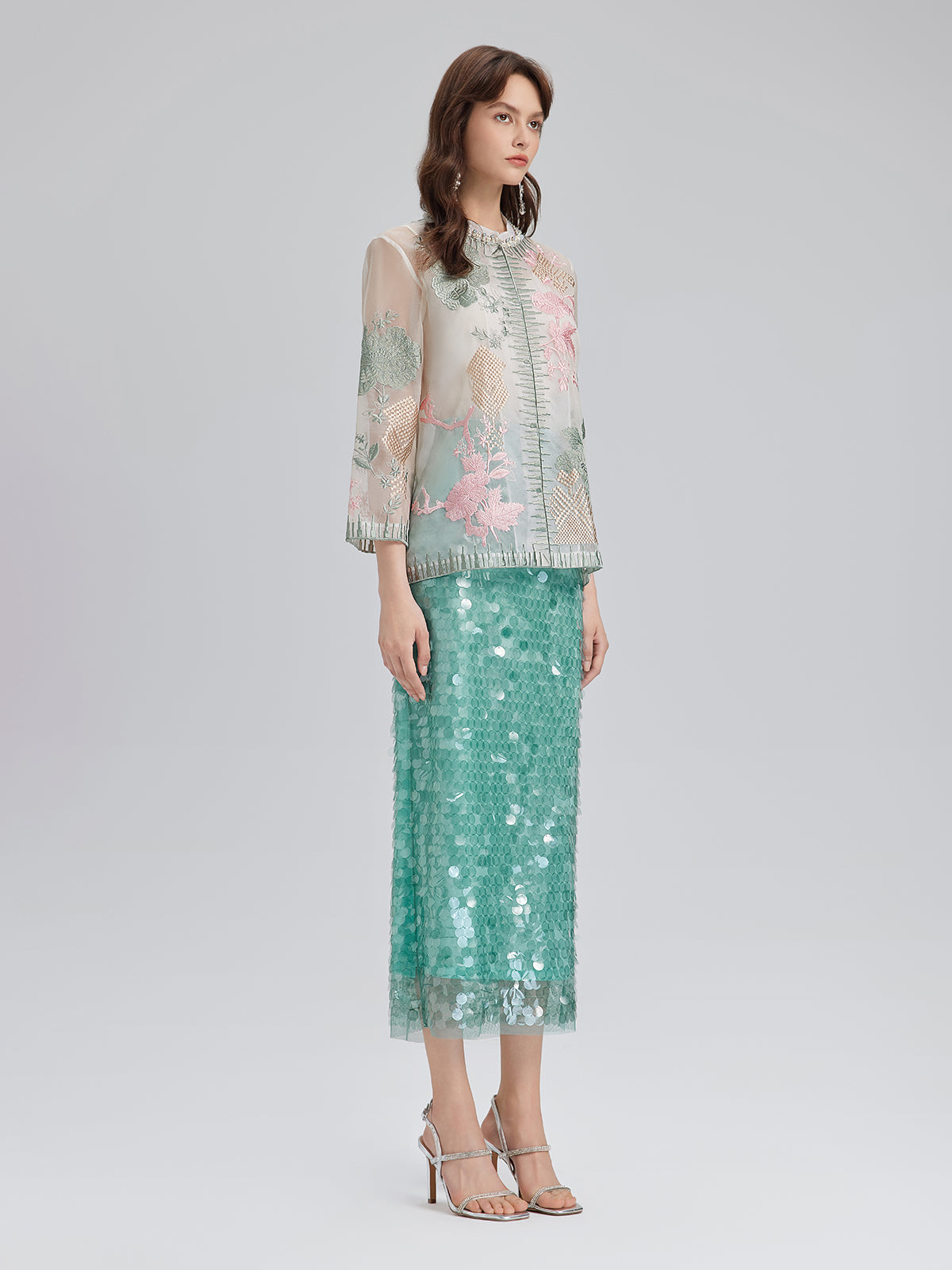 İpek Organze Nakışlı Gömlek