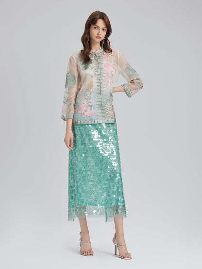 İpek Organze Nakışlı Gömlek