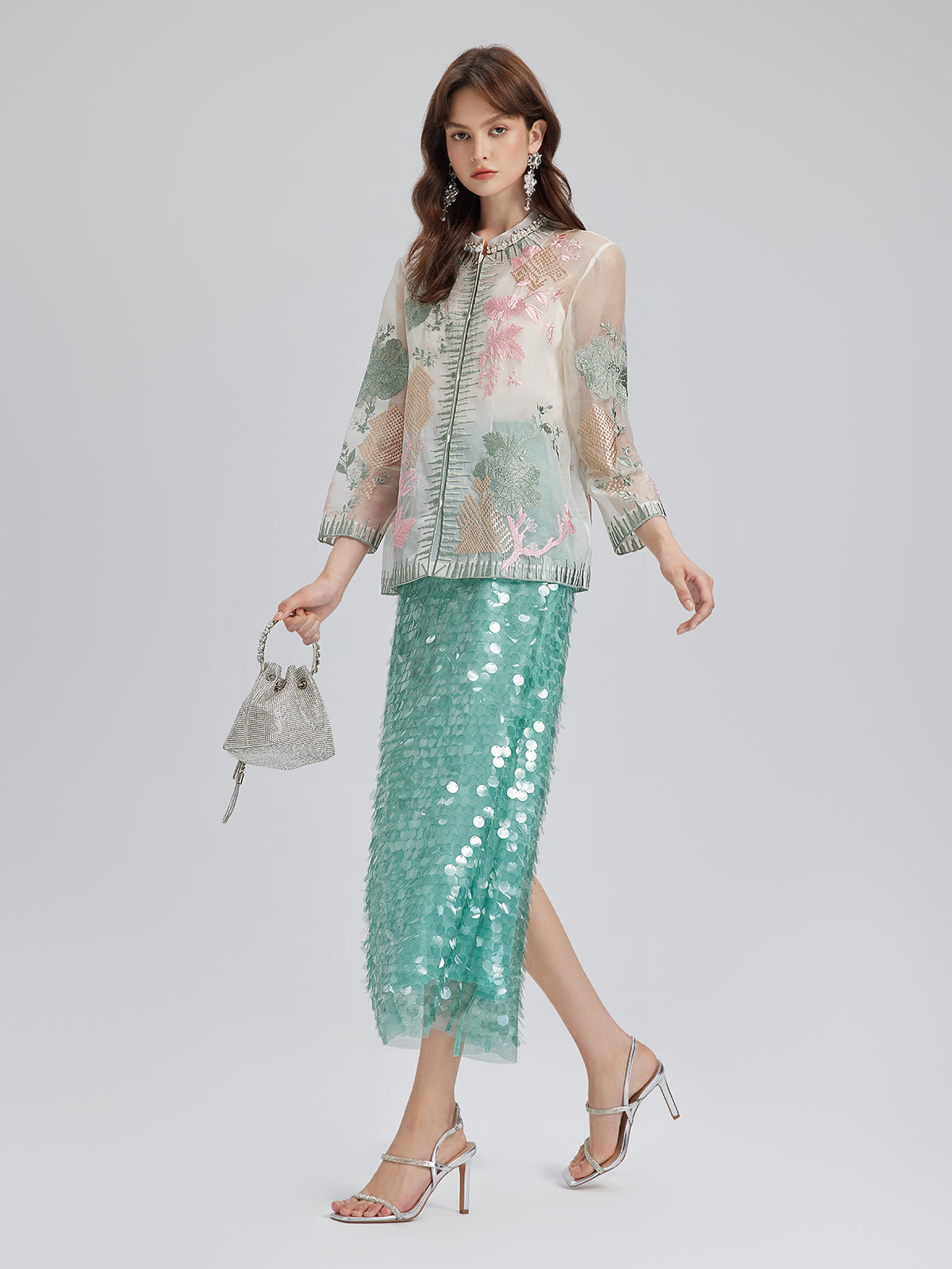 İpek Organze Nakışlı Gömlek