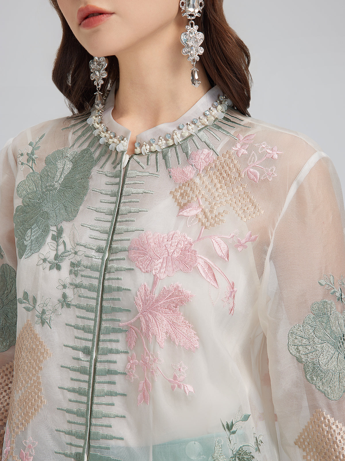 İpek Organze Nakışlı Gömlek