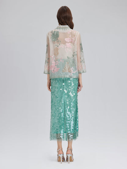 İpek Organze Nakışlı Gömlek