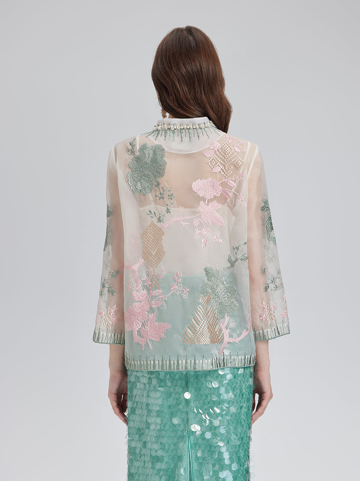 İpek Organze Nakışlı Gömlek