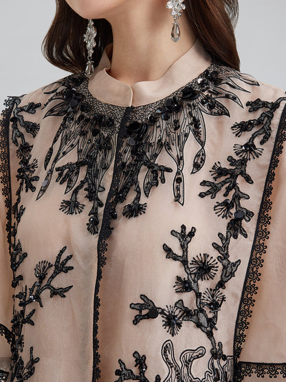 İpek Aplike Boncuklu Katmanlı Görünümlü Bluz