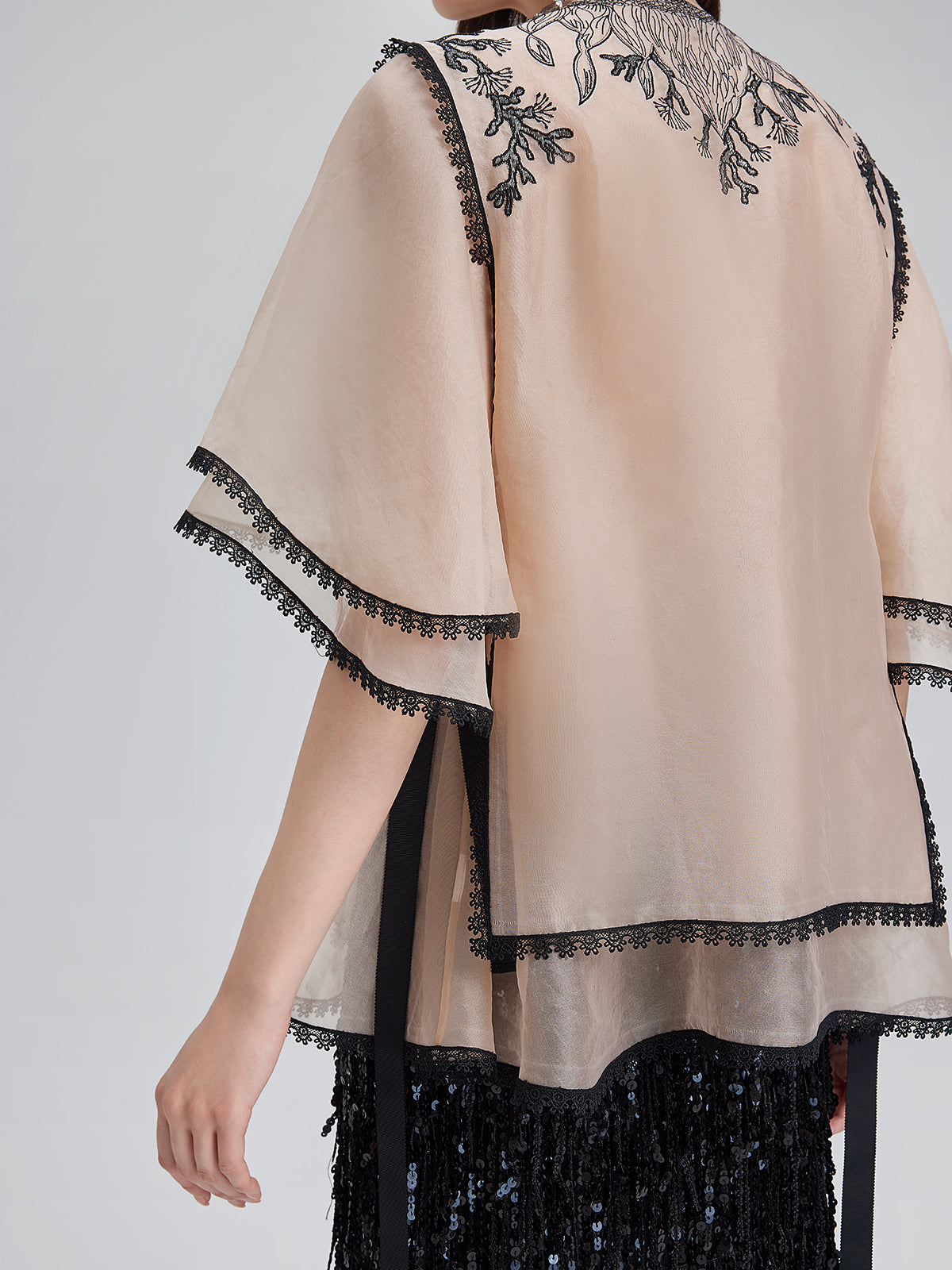 İpek Aplike Boncuklu Katmanlı Görünümlü Bluz