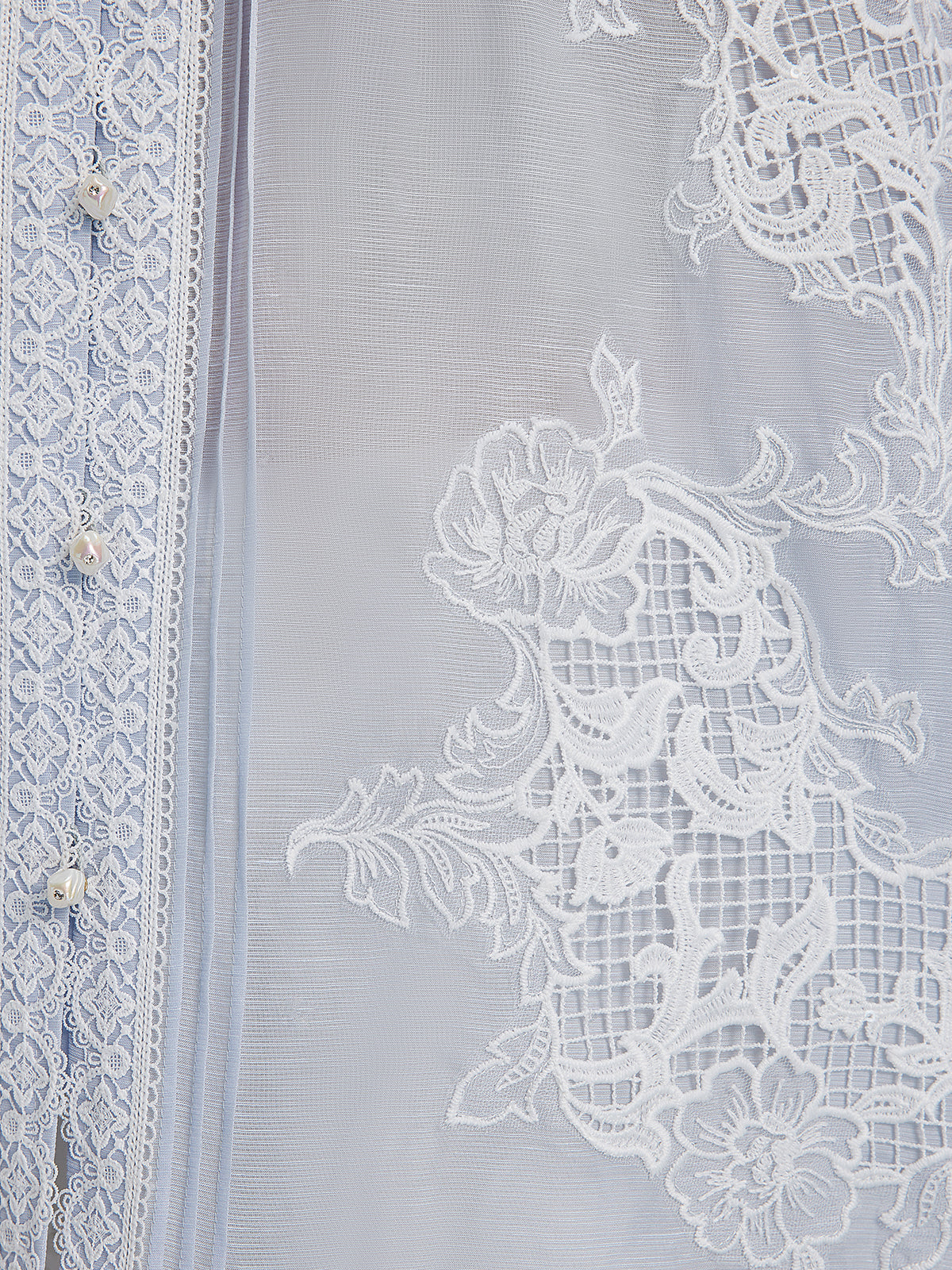 El Yapımı Yama İşli Keten Karışımlı Dantel Gömlek