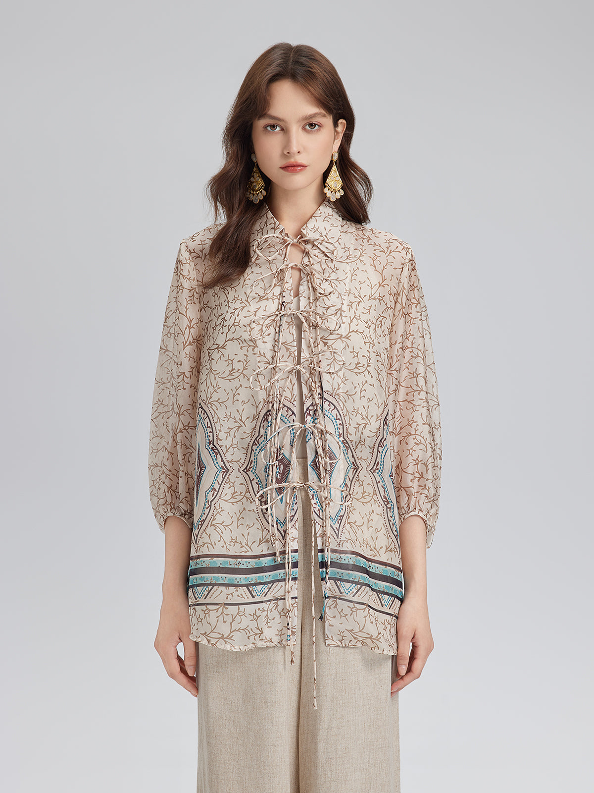 Önden Bağlamalı Vintage Çiçekli Bluz