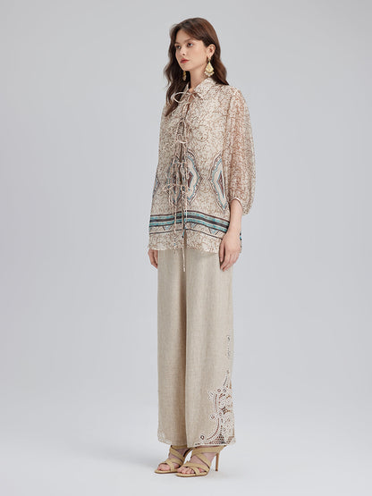 Önden Bağlamalı Vintage Çiçekli Bluz