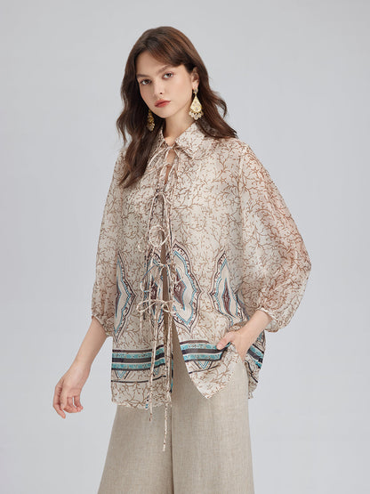 Önden Bağlamalı Vintage Çiçekli Bluz