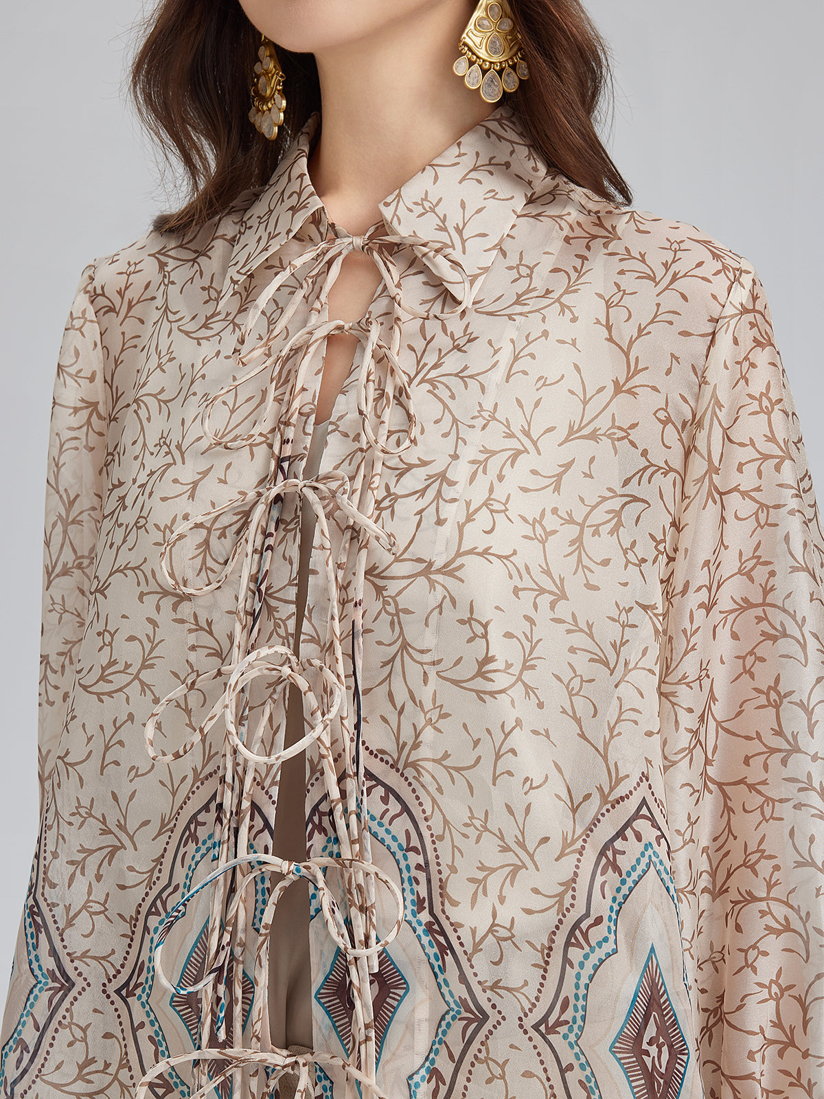 Önden Bağlamalı Vintage Çiçekli Bluz