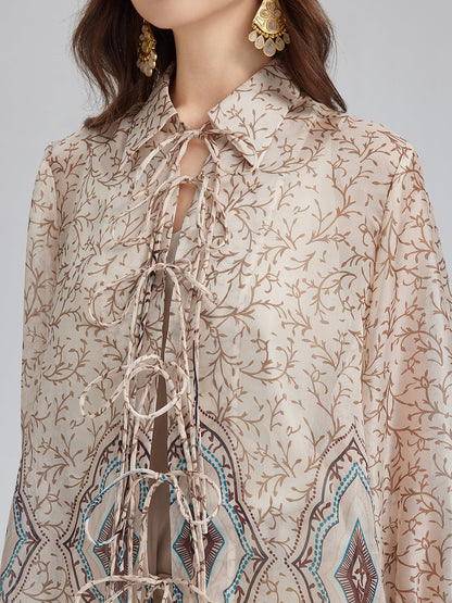 Önden Bağlamalı Vintage Çiçekli Bluz