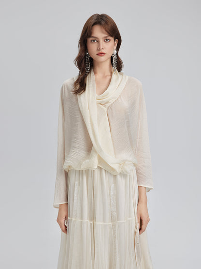 Asimetrik Drapeli Asetat Bluz