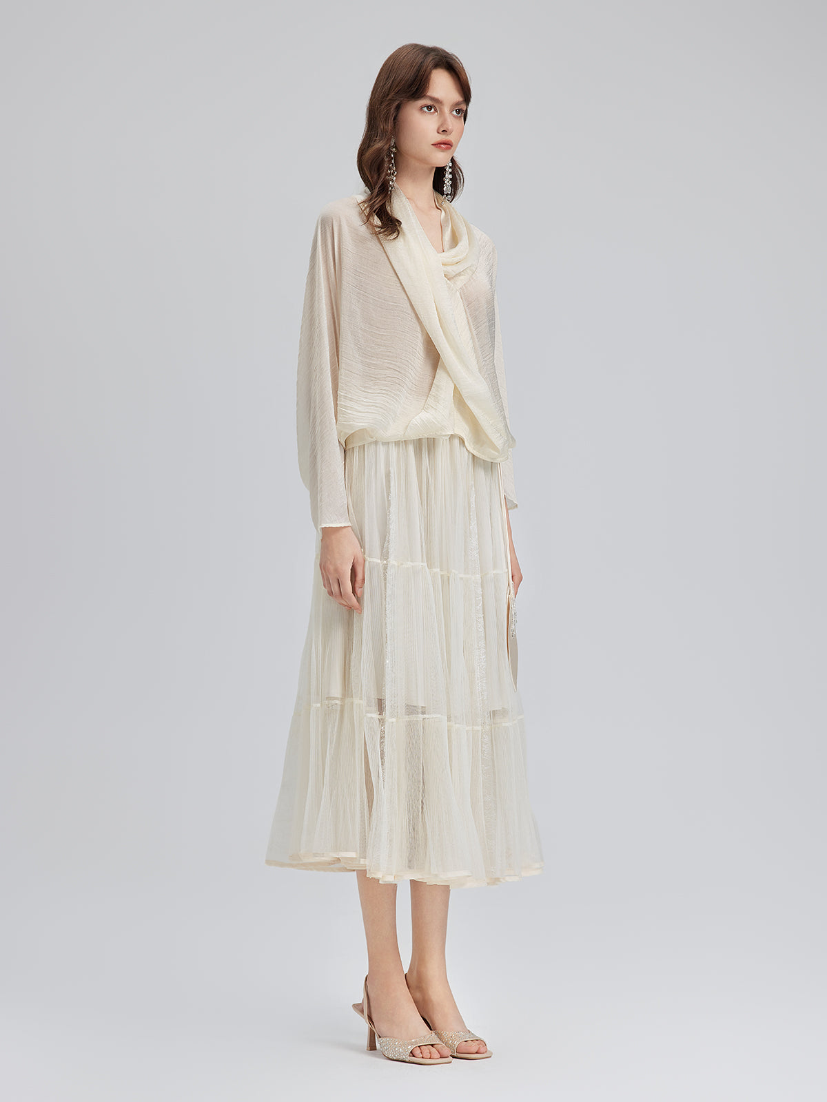 Pileli Tül Beli Lastikli Etek