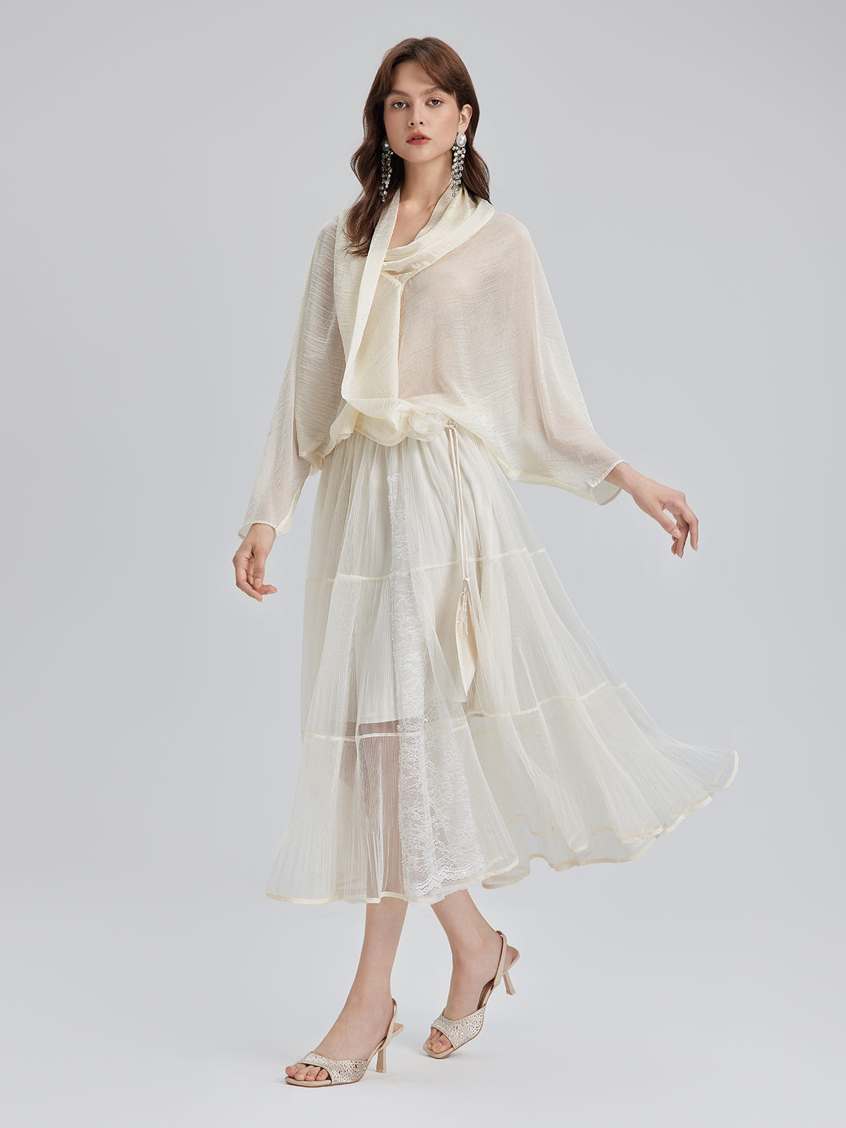 Asimetrik Drapeli Asetat Bluz