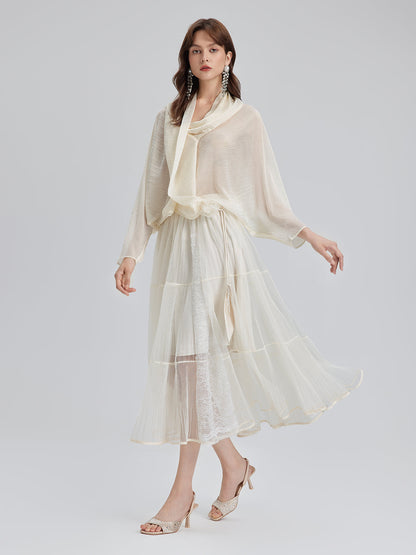 Asimetrik Drapeli Asetat Bluz