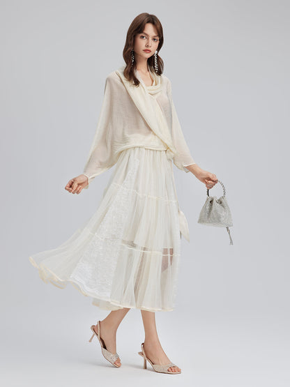 Pileli Tül Beli Lastikli Etek