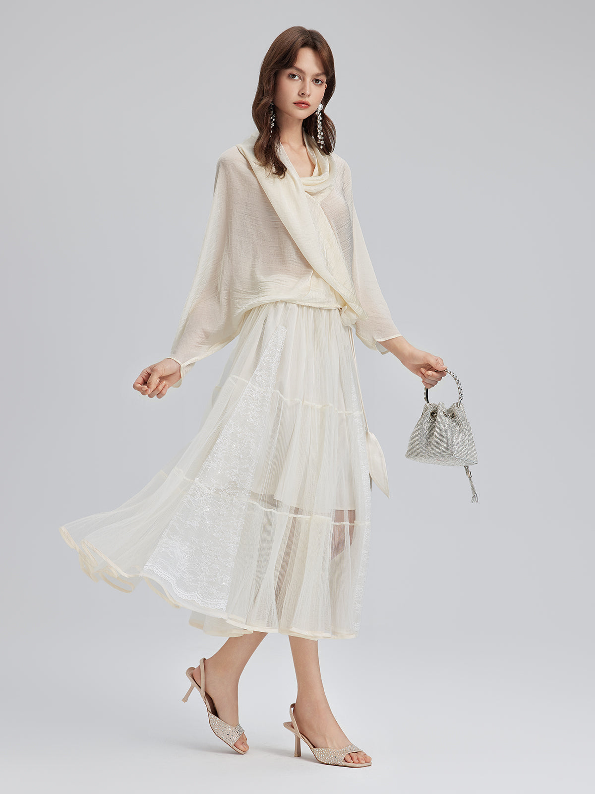 Asimetrik Drapeli Asetat Bluz