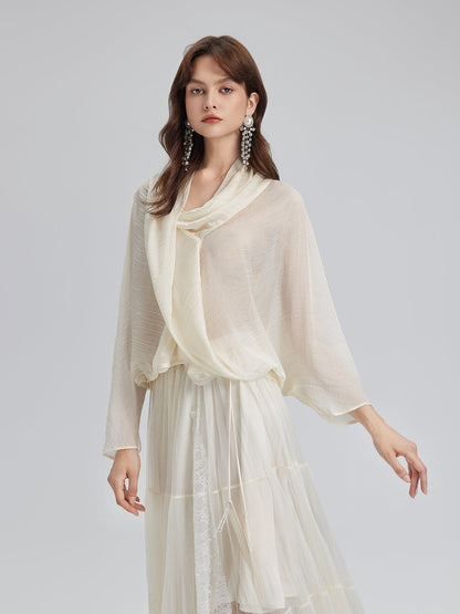 Asimetrik Drapeli Asetat Bluz