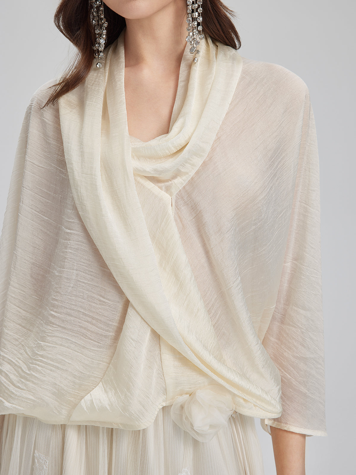 Asimetrik Drapeli Asetat Bluz