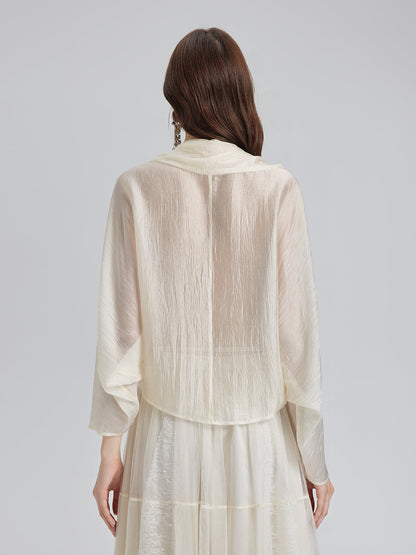 Asimetrik Drapeli Asetat Bluz