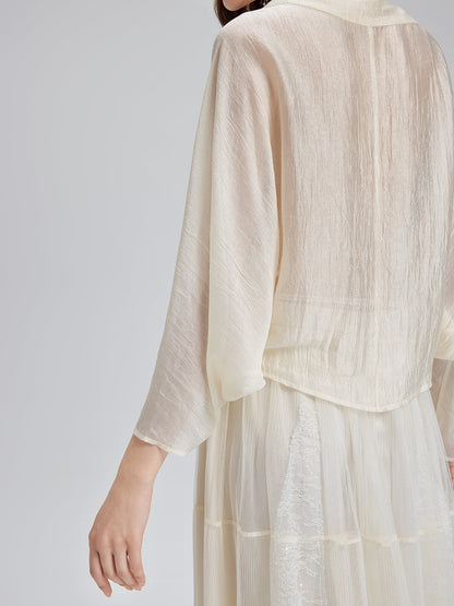 Asimetrik Drapeli Asetat Bluz