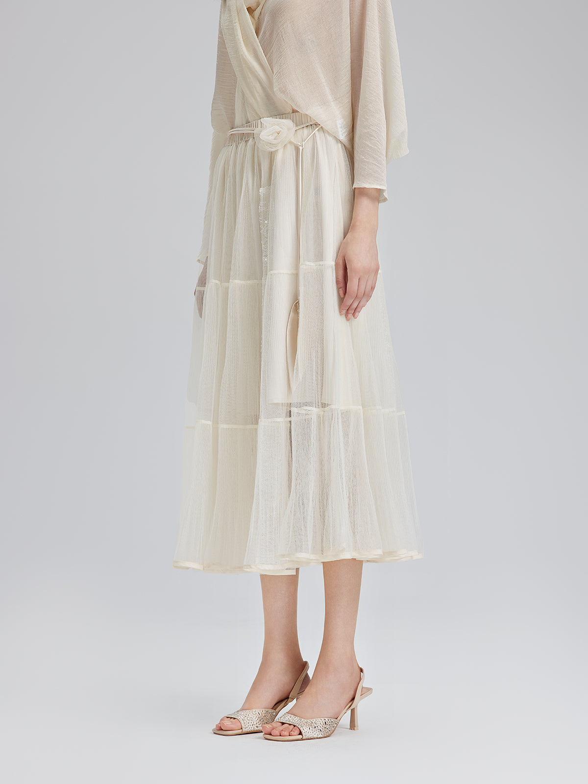 Pileli Tül Beli Lastikli Etek