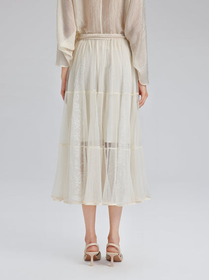 Pileli Tül Beli Lastikli Etek