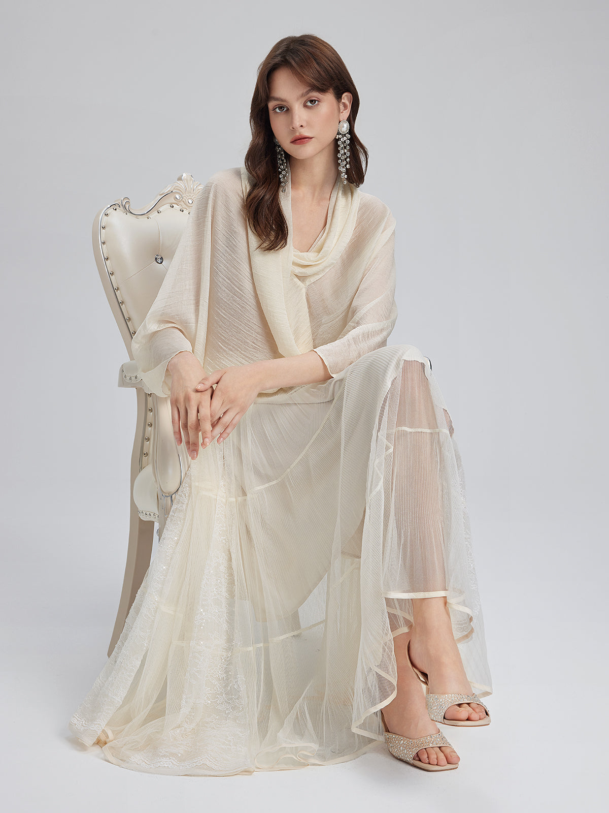 Pileli Tül Beli Lastikli Etek