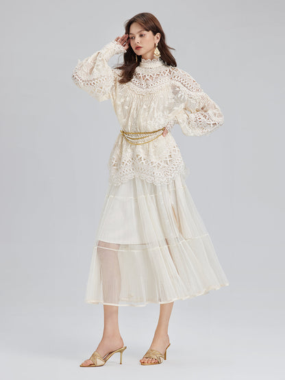 Pileli Tül Beli Lastikli Etek