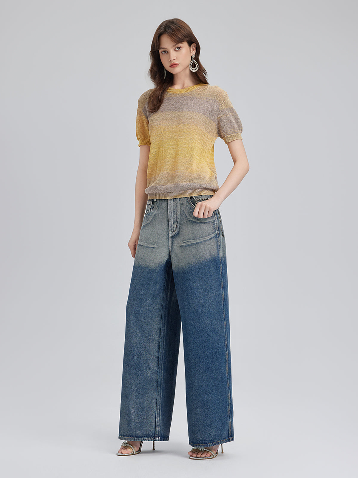 Renk Geçişli Esnek Pamuklu Bluz