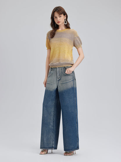 Renk Geçişli Esnek Pamuklu Bluz