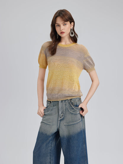 Renk Geçişli Esnek Pamuklu Bluz