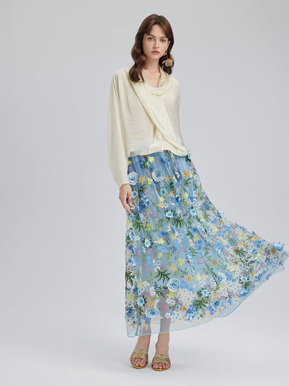 Asimetrik Drapeli Asetat Bluz