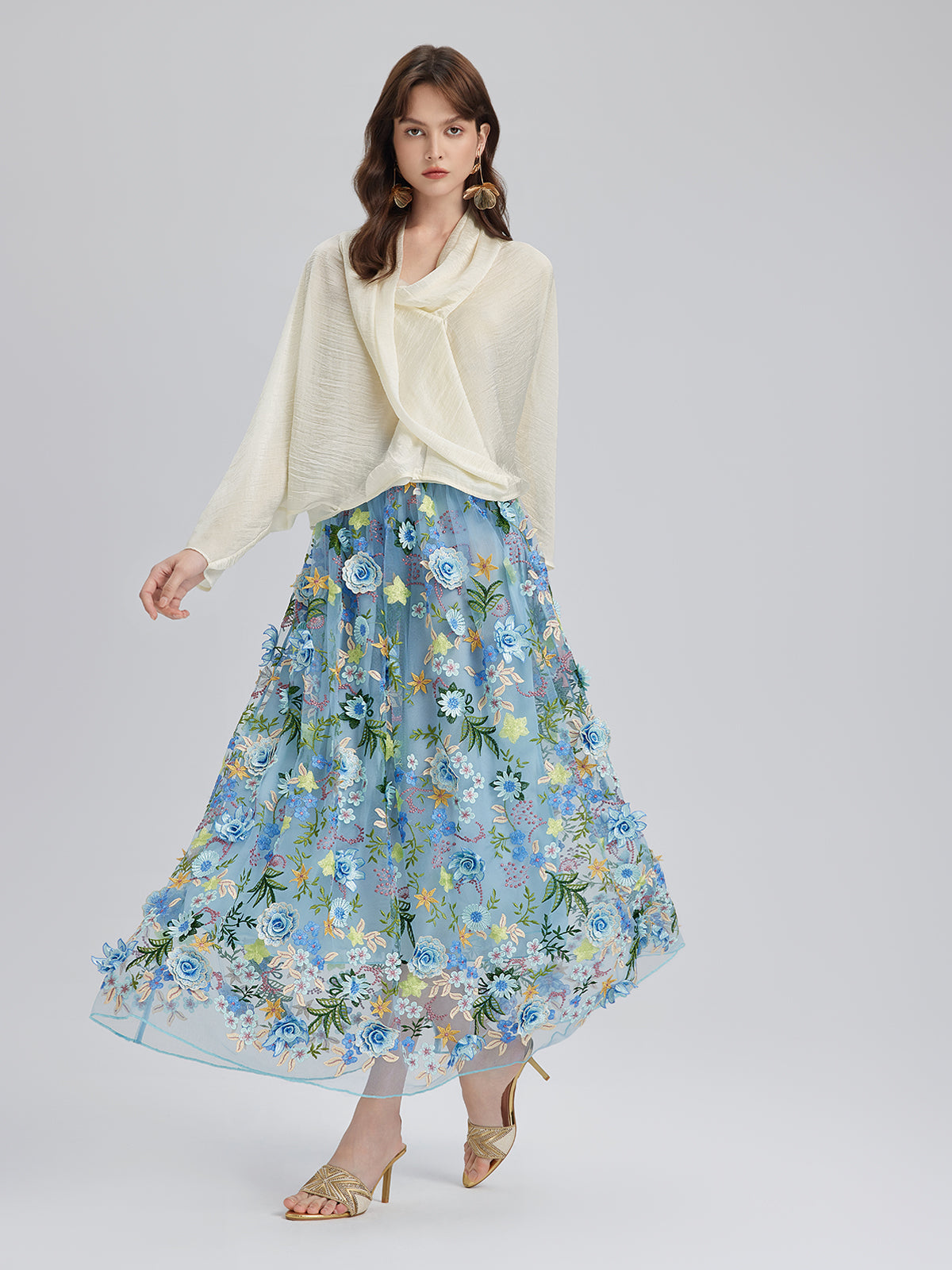 3 Boyutlu Çiçek İşlemeli Lastikli Etek