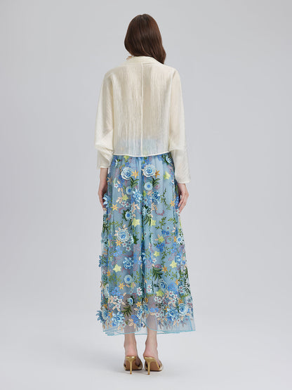 3 Boyutlu Çiçek İşlemeli Lastikli Etek